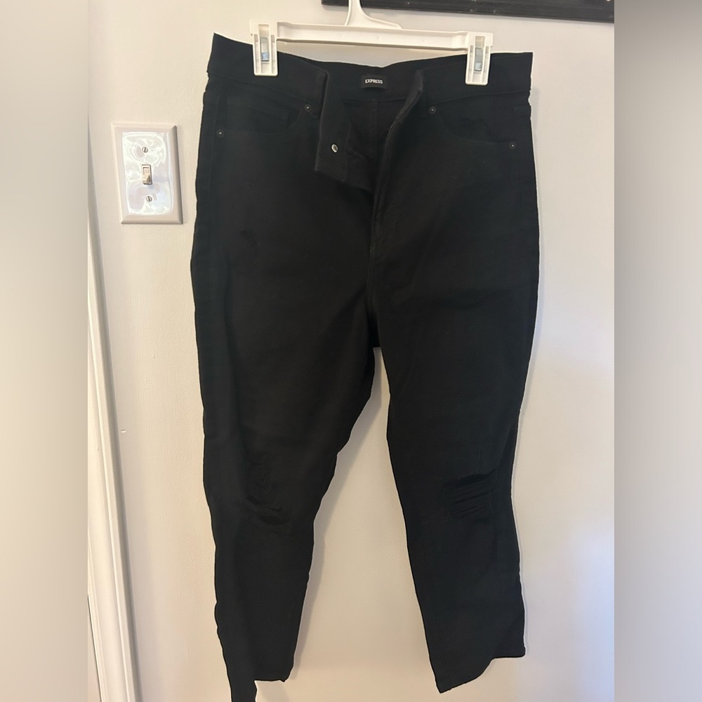 Express Super High Rise Slim Jeans - Black Distressed - size 12 Short